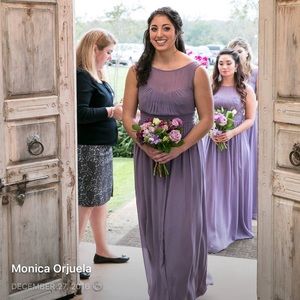 Long illusion neck bridesmaid dress